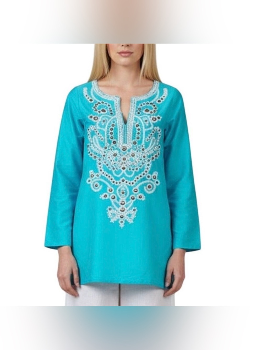 Sachin + Babi for Ankasa Cleopatra beaded blue silk tunic top size M